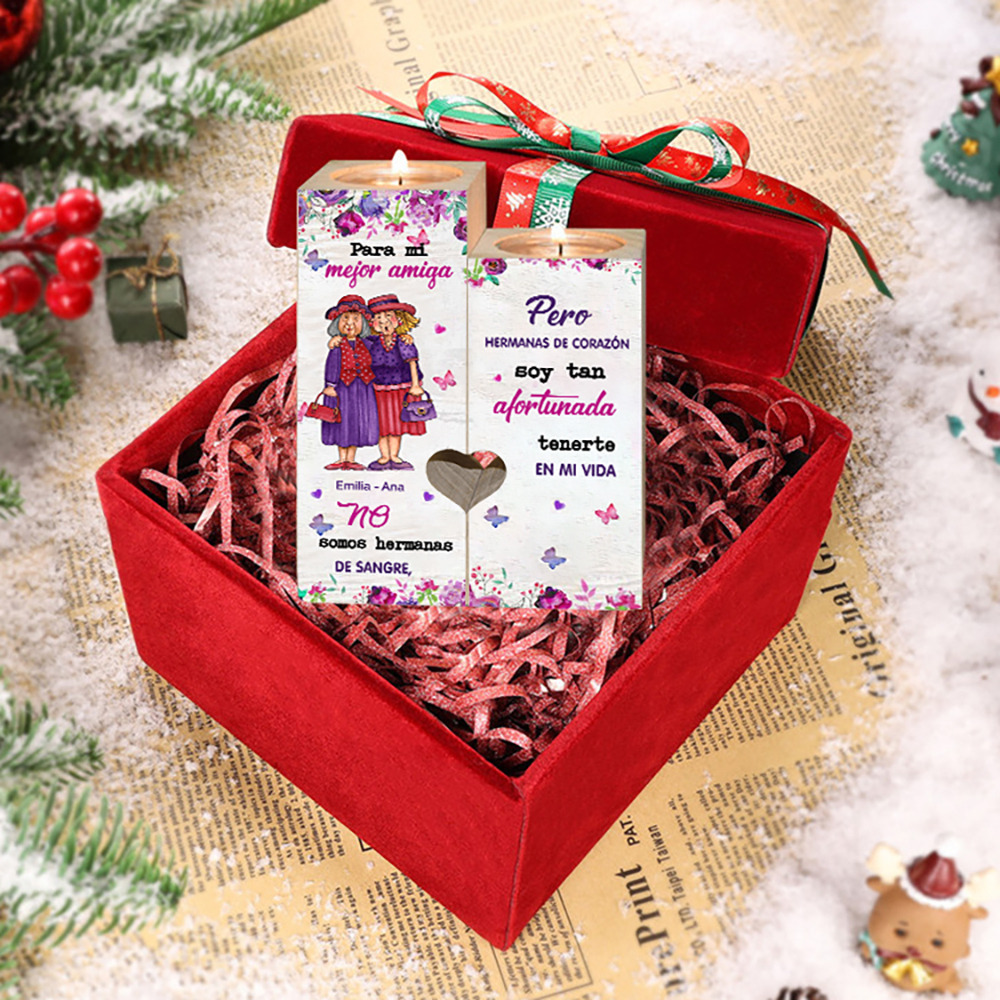 Candelero para amiga de madera de dos piezas sin candela con nombres personalizados-Jessemade ES