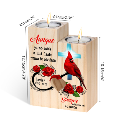 Candelero de dos piezas en memoria de ser querido de madera nombre y año personalizados sin vela-Jessemade ES