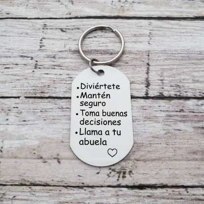 A mi hijo-Llavero de placa "Diviértete Mantén seguro" de padres y abuelos-Jessemade ES