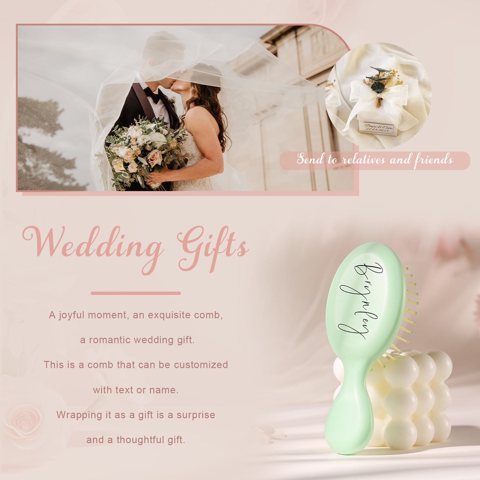 Accesorios peine colorido para mujer con texto personalizado