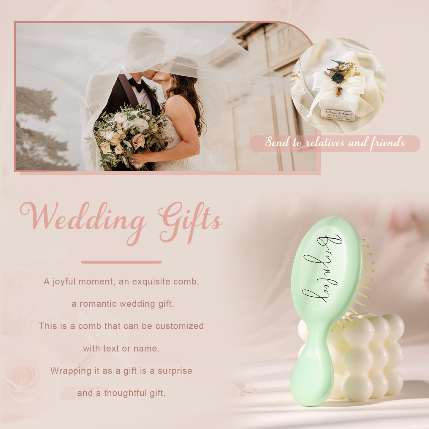 Accesorios peine colorido para mujer con texto personalizado