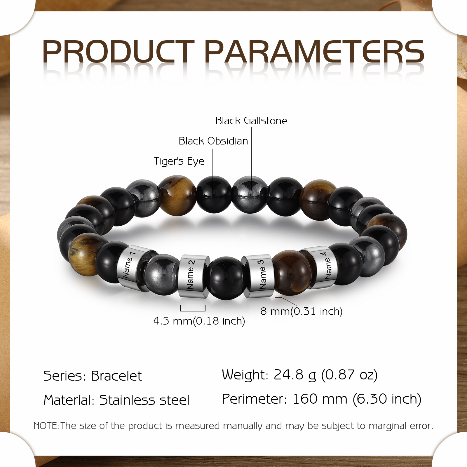 Pulsera de tres tipos de perlas personalizada con 4 nombres para hombre-Jessemade ES