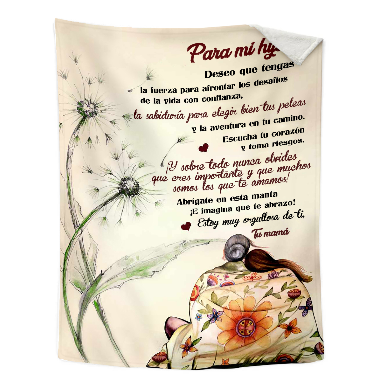 A mi hija-Manta de buen calidad con frase amoroso de mamá a hija-Jessemade ES