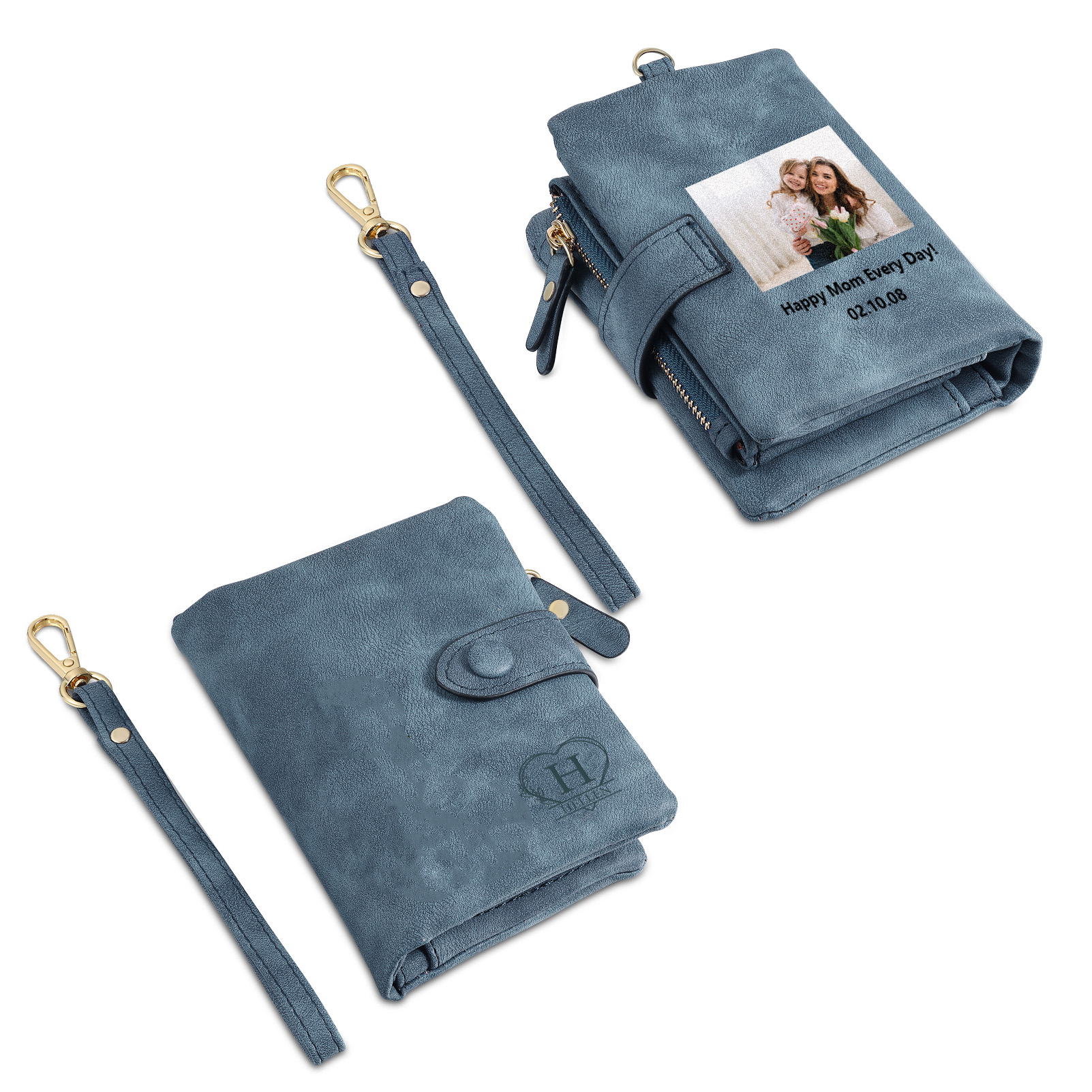 Cartera, billetera con 1 nombre, 1 letra, 1 texto y 1 foto personalizados monedero clásico para mujer-Jessemade ES