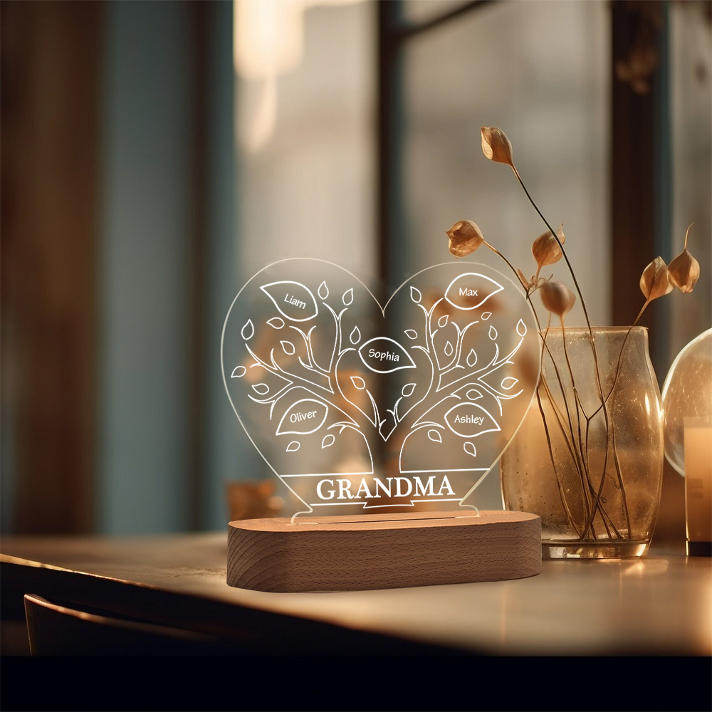A mi mamá/abuela-Lámpara Personalizada con 2-8 Nombres y Texto "árbol de la vida" 3D Ilusión Luz de Noche-Jessemade ES