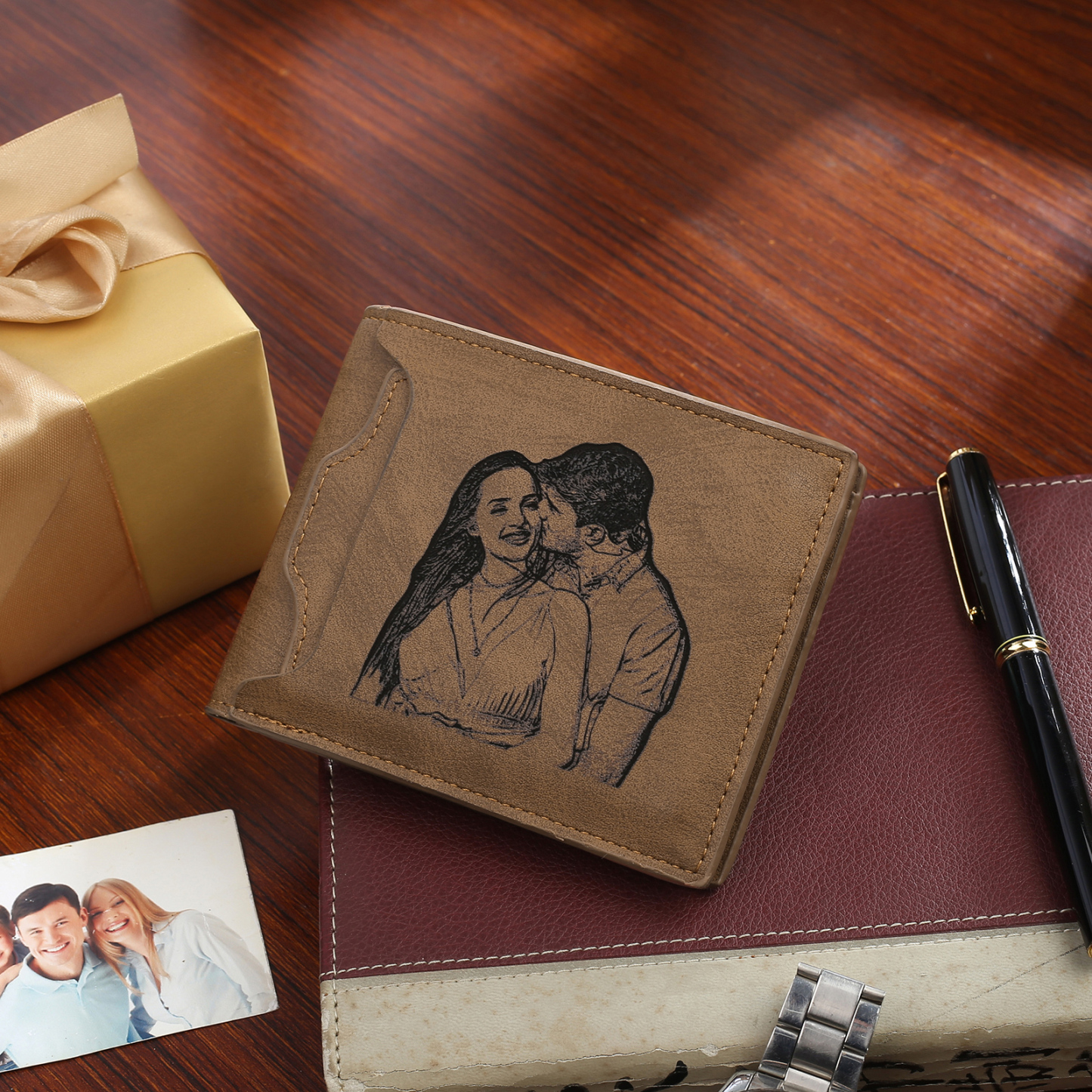 Cartera, billetera personalizada con 1 foto, 1 nombre y 1 letra monedero para hombre-Jessemade ES