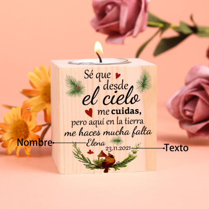 Navidad en el paraíso-Candelero en memoria de ser querido personalizado con nombre y fecha de madera sin vela-Jessemade ES