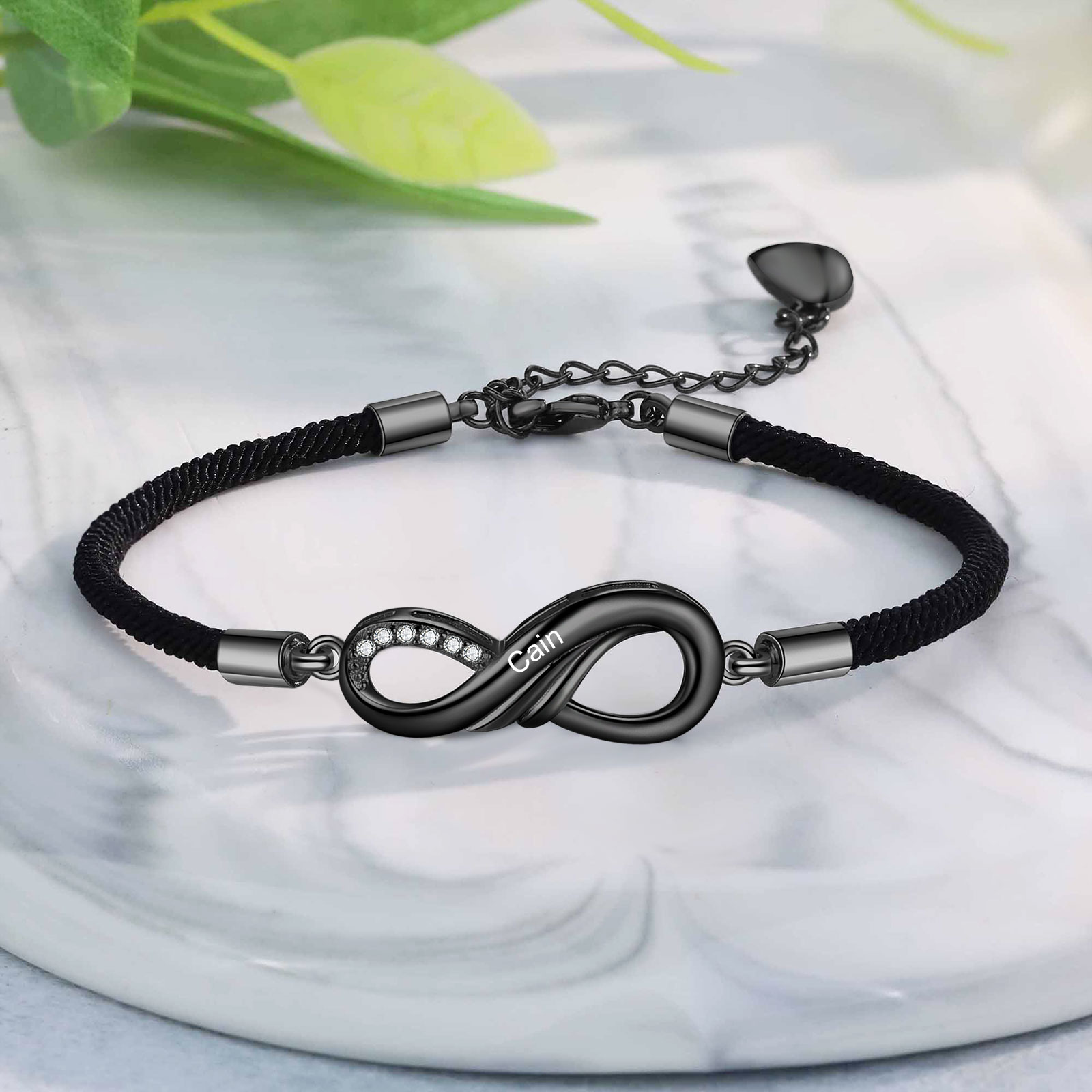 Pulseras infinito personalizadas para pareja con dije de corazón de rompecabezas magnético 2 nombres-Jessemade ES