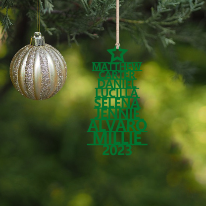 Navidad-Ornamento navideño de madera árbol de nombres con 8 nombres y año personalizados