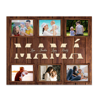 A mi mamá-Lámina marco de madera para mamá personalizado con 1 texto y 6 fotos-Jessemade ES