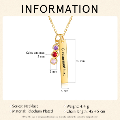 Collar con colgante de placa con 1-6 piedras de nacimiento personalizadas con texto-Jessemade ES