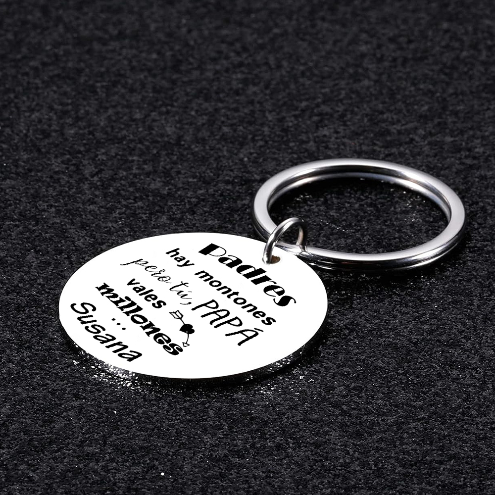 A mi papá-Llavero de placa redonda "papá, vales millones" personalizado con 1 nombre y 1 foto-Jessemade ES