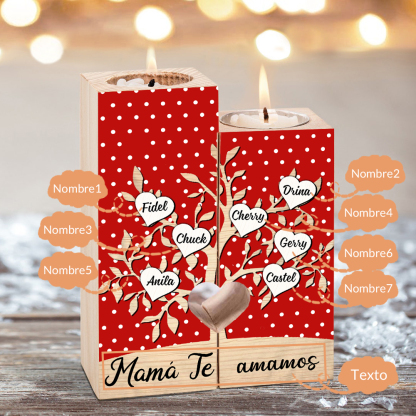 A la familia-Candelero de árbol de la vida de madera personalizado con 3-8 nombres y 1 texto sin vela-Jessemade ES