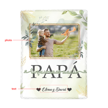 A mi padre de hij@s-Manta de buen calidad con hojas personalizada con 1 foto y 1 texto-Jessemade ES