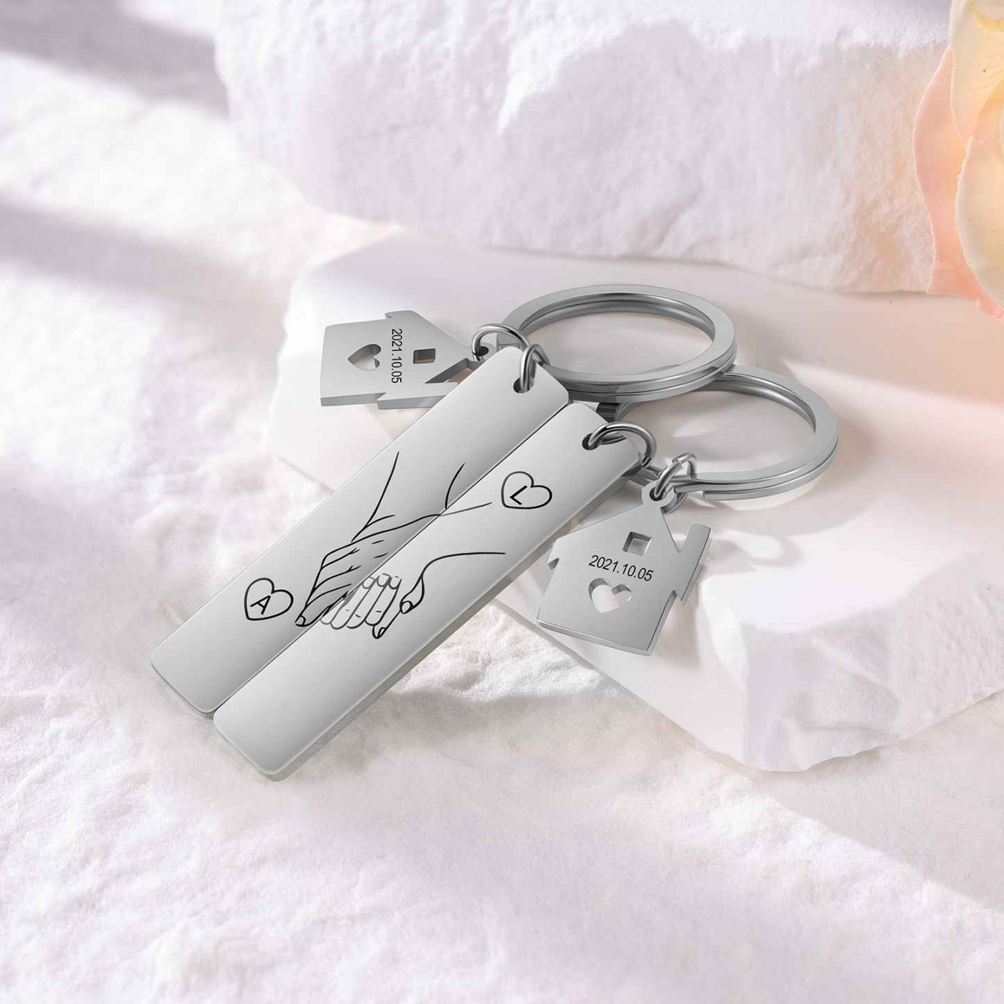 A mi querido-Llavero para pareja mano a mano 2 letras personalizadas con fecha-Jessemade ES