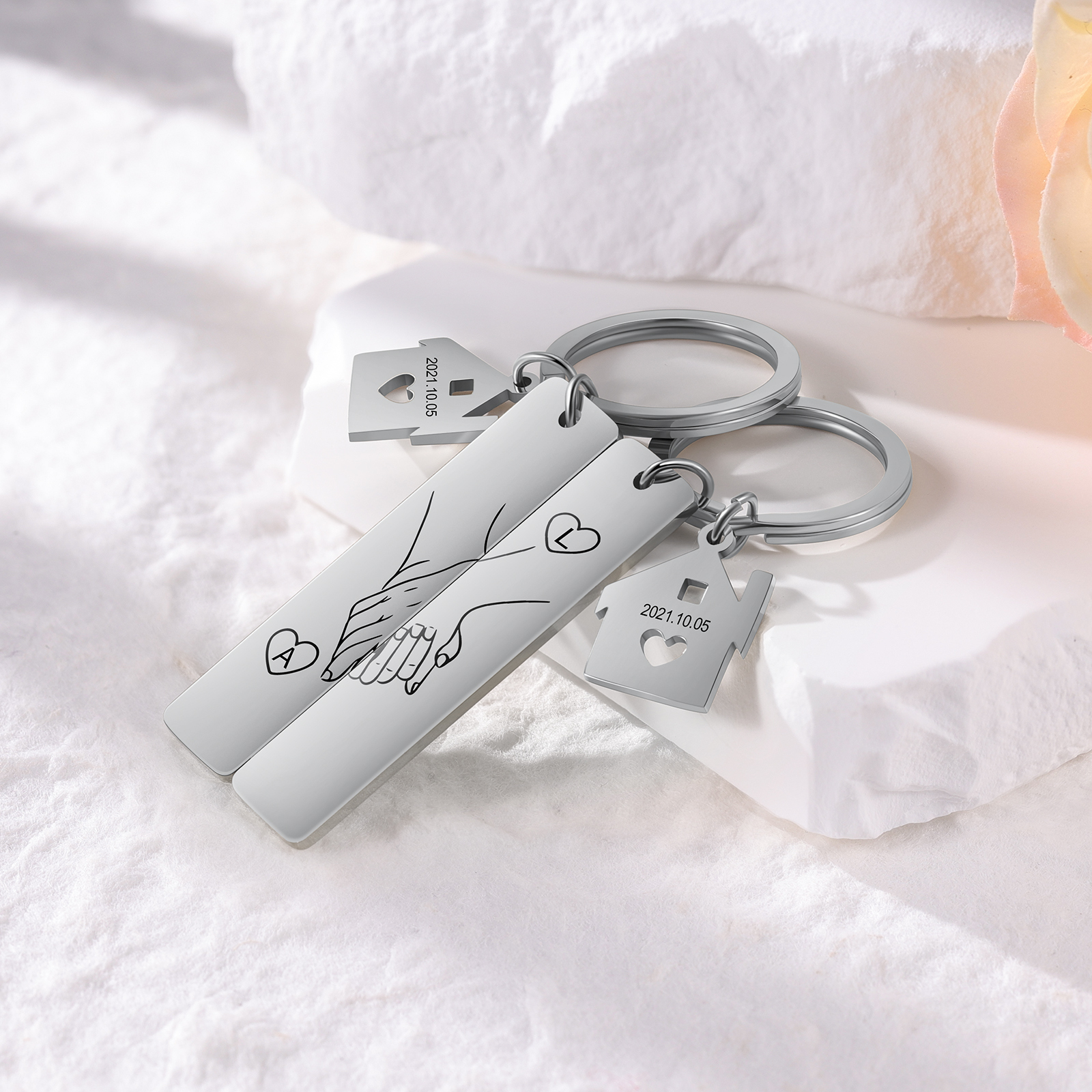 A mi querido-Llavero para pareja mano a mano 2 letras personalizadas con fecha-Jessemade ES