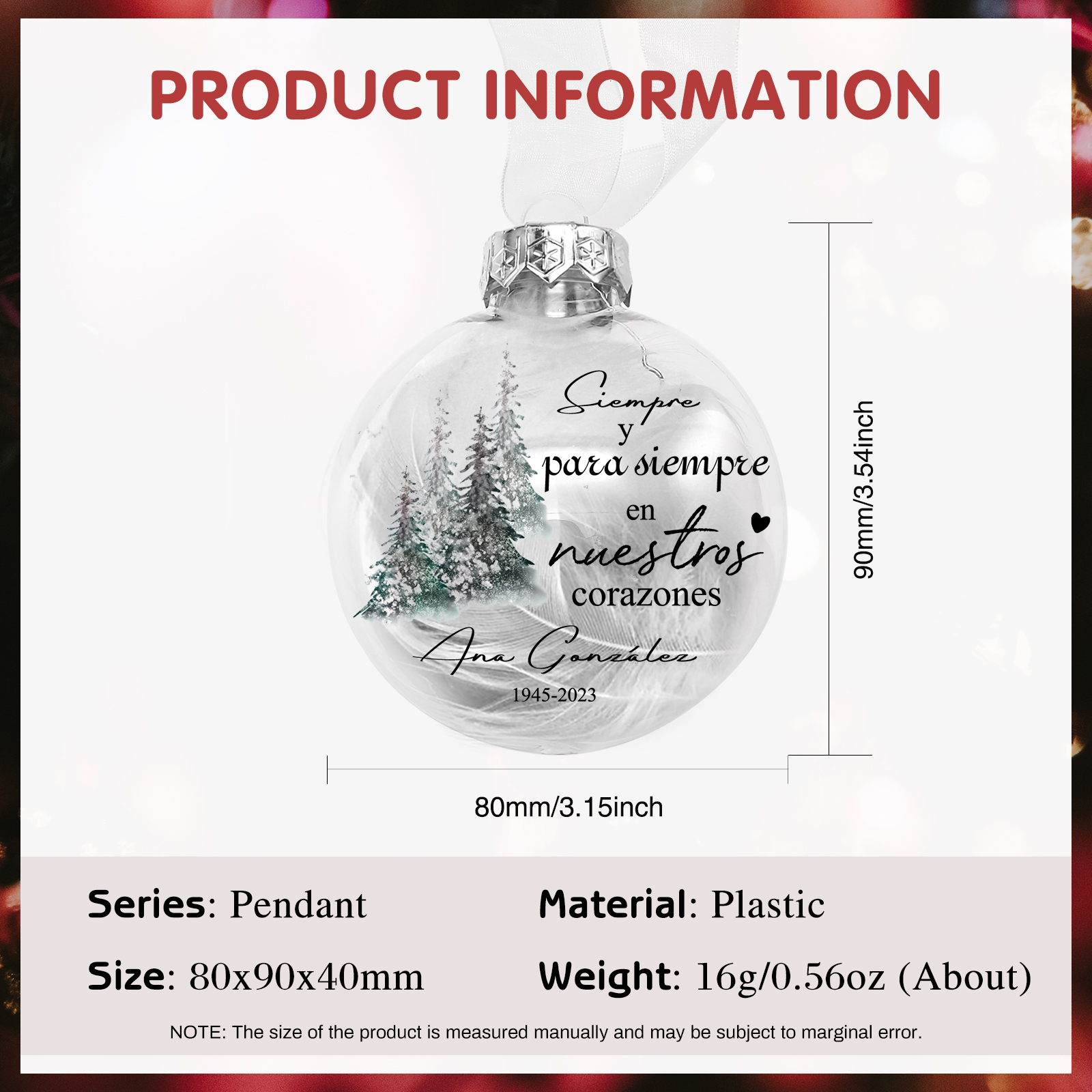 Bola navideña conmemorativa Adorno de Navidad 2 textos personalizados con pluma -Jessemade ES