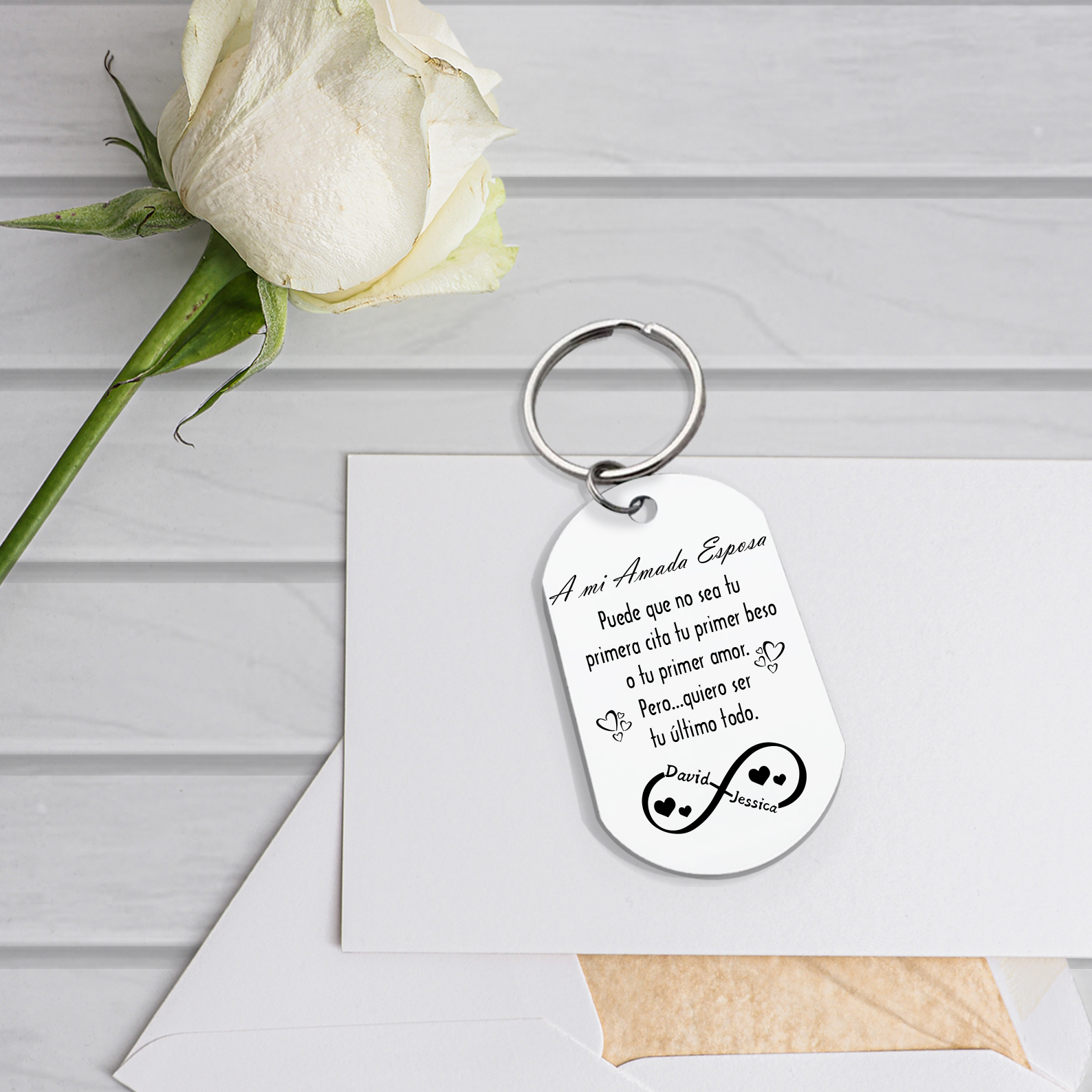 Llavero a mi esposa para pareja "Quiero ser tu último todo" 2 nombres personalizados-Jessemade ES