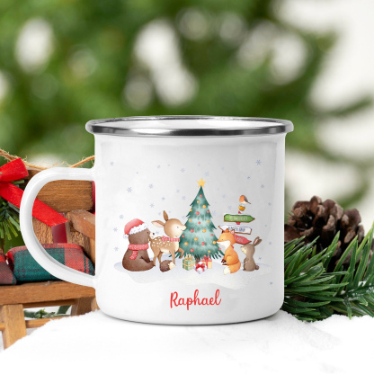 Navidad-Taza fiesta de animales para niños con 1 nombre personalizado-Jessemade ES