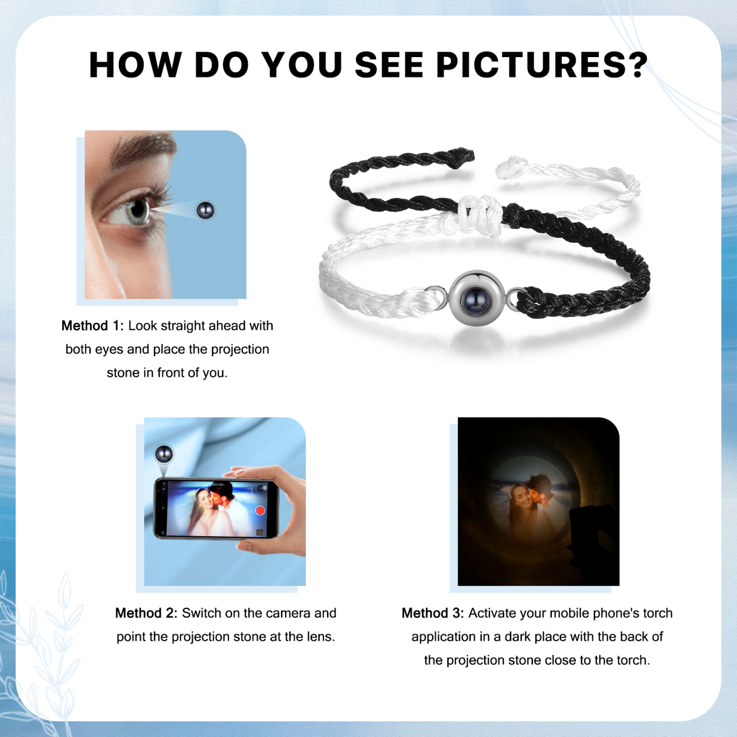 Pulsera de cuerda con proyección de foto en color con dije circular pulsera ajustable-Jessemade ES