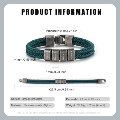2-4 Nombres Personalizados Pulsera de Cuerda Verde Aros de Acero Inoxidable-Jessemade ES