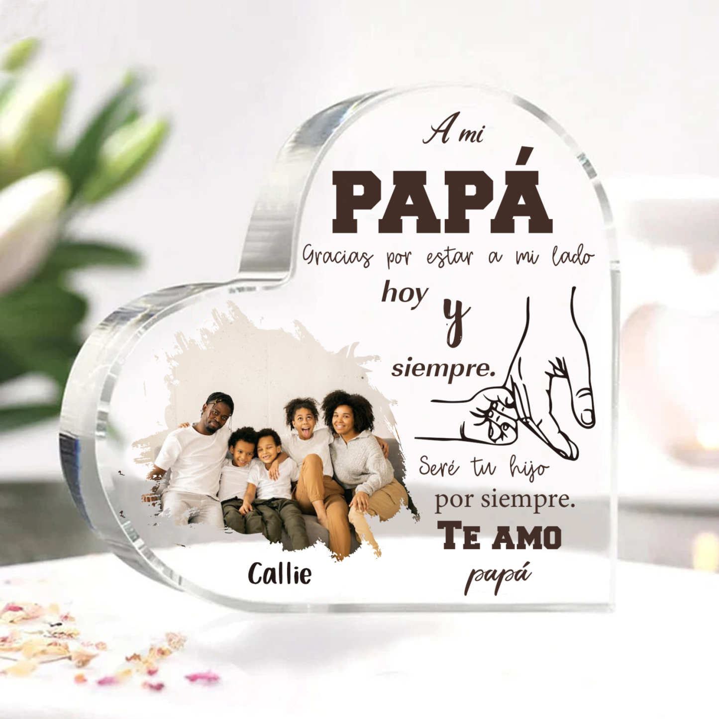 A mi papá-Placa de acrílico en forma de corazón papá e hijo con 1 nombre y 1 foto personalizados-Jessemade ES