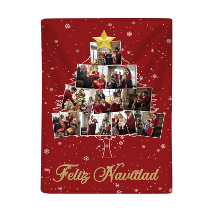 Manta de buen calidad de Navidad personalizada con 10 fotos-Jessemade ES