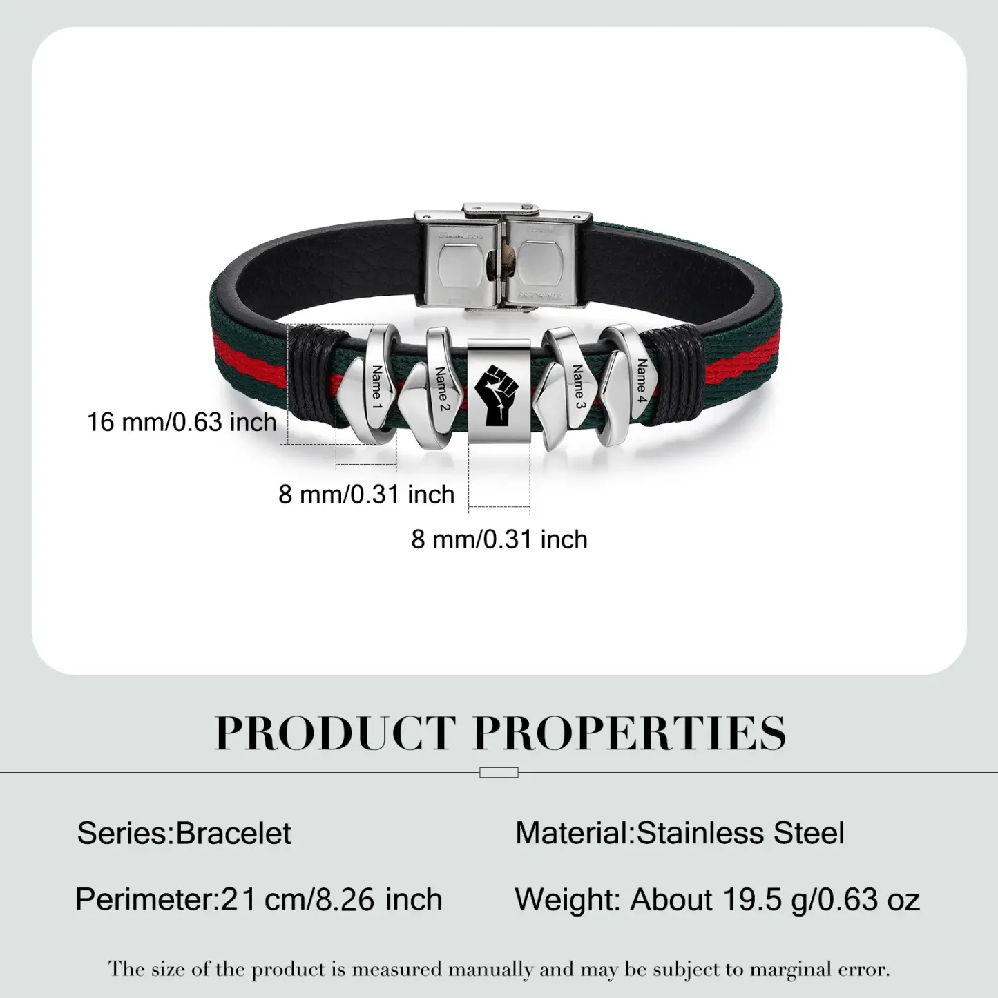 Pulsera 4 Nombres Personalizados de Cuero y Cuerda con Aros-Jessemade ES