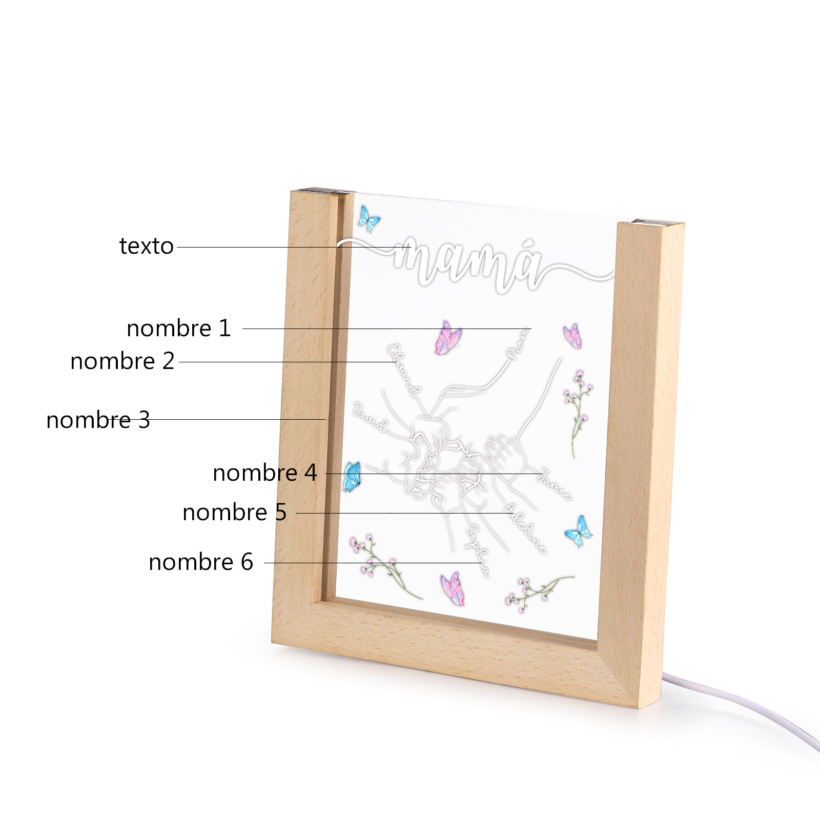 A mi mamá/abuela-Lámpara Personalizada con 2-6 Nombres y Texto "mano y manitas" 3D Ilusión Luz de Noche-Jessemade ES