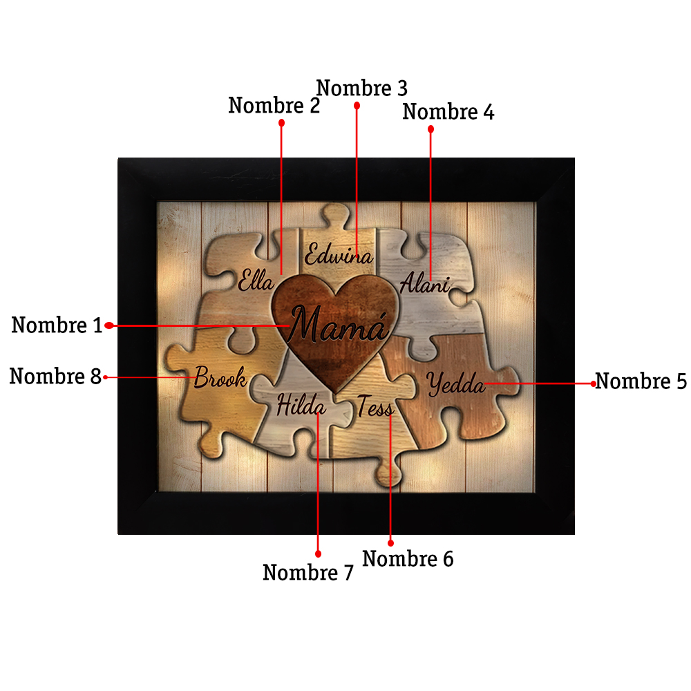 A mi abuela-Marco de 3-9 nombres personalizados rompecabezas de plástico con lámpara-Jessemade ES