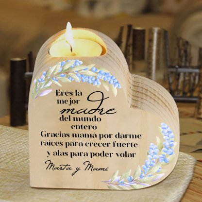 A mi mamá-Candelero con texto personalizado en forma de corazón de madera sin candela-Jessemade ES