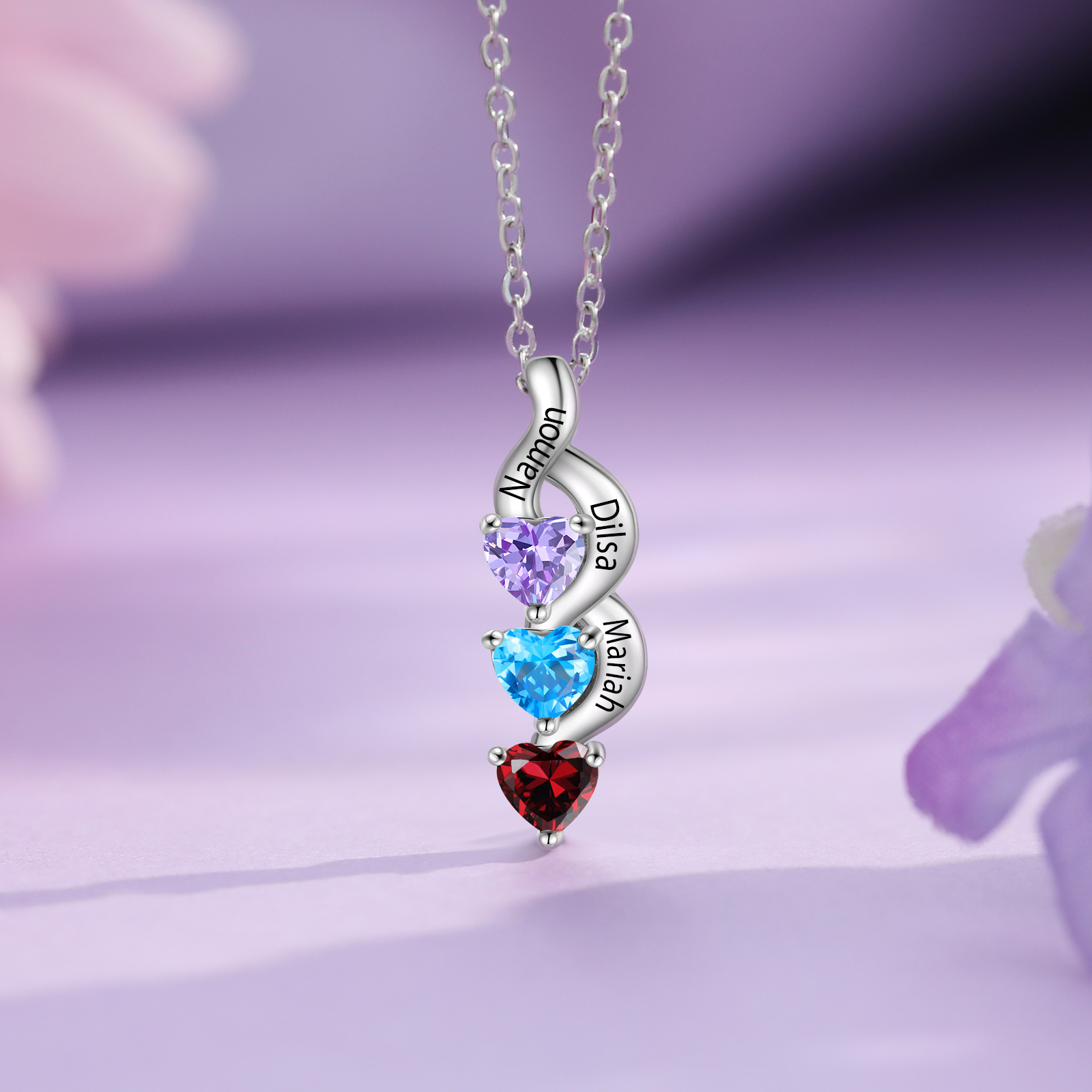 Collar de corazón 1-6 nombres y piedras personalizados-Jessemade ES