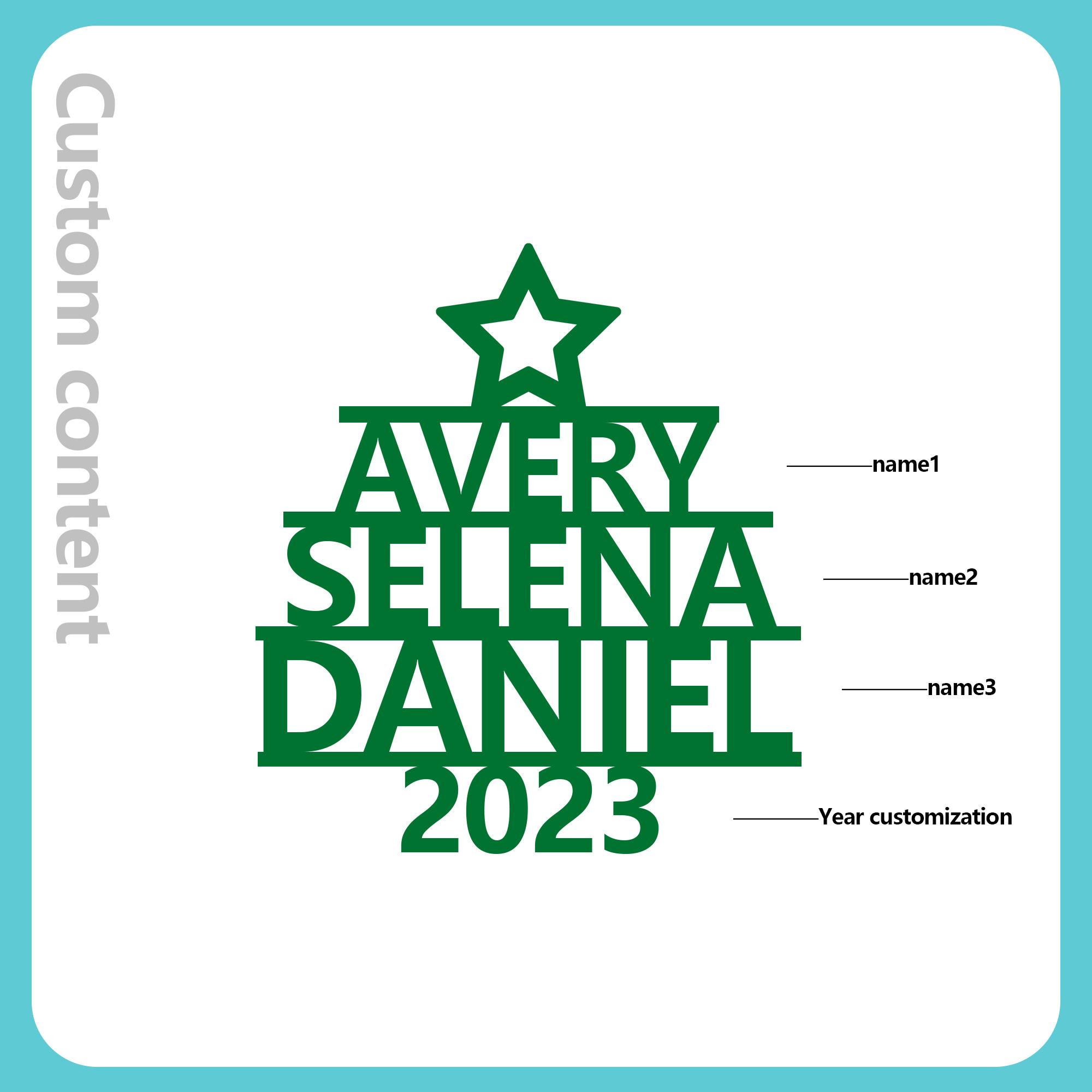 Navidad-Ornamento navideño de madera árbol de nombres con 3 nombres y año personalizados