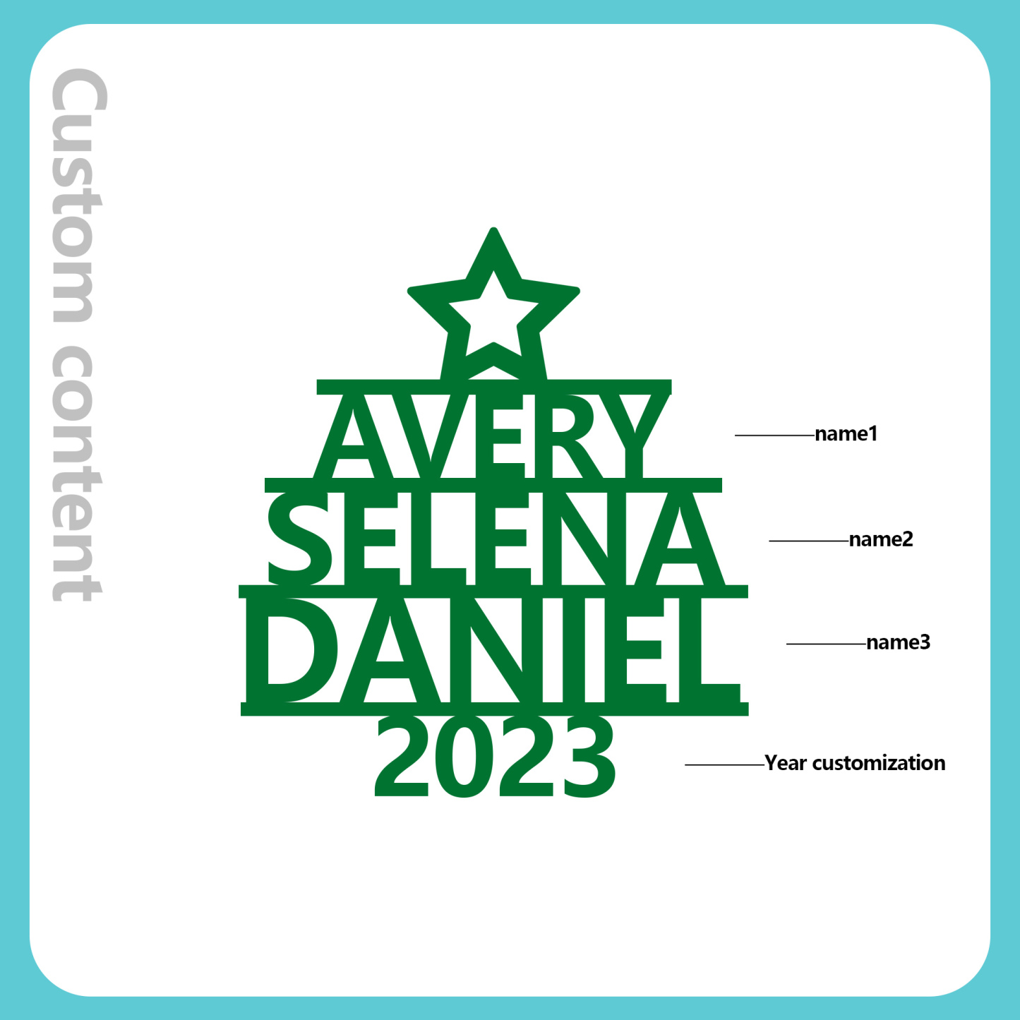 Navidad-Ornamento navideño de madera árbol de nombres con 3 nombres y año personalizados