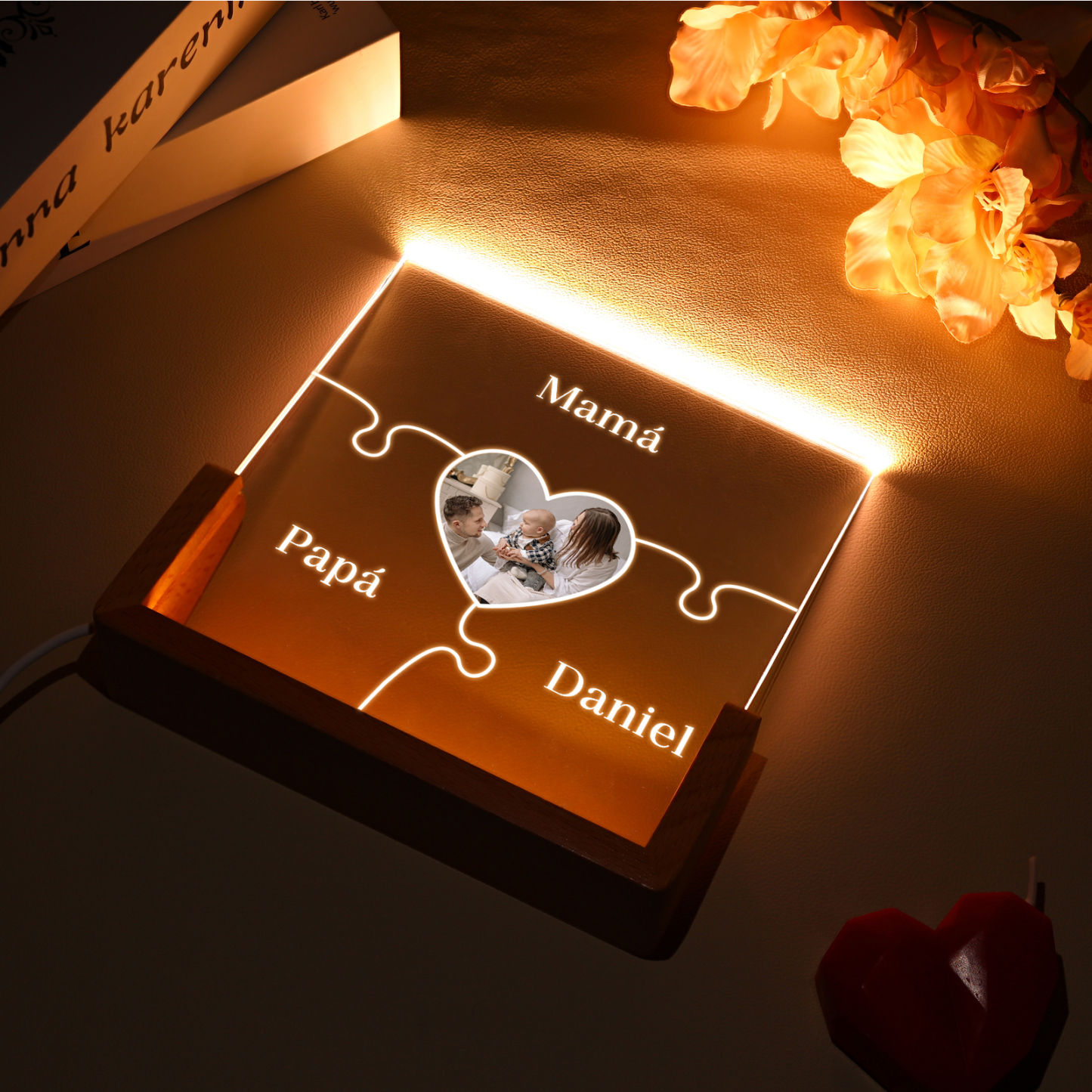 A mi mamá/abuela-Lámpara Personalizada con 2-7 Nombres y Foto "rompecabezas" 3D Ilusión Luz de Noche-Jessemade ES