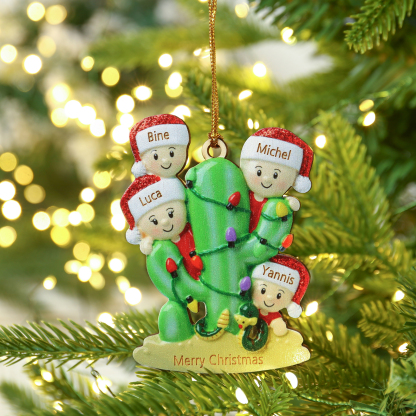 Navidad-Ornamento muñecos navideño de madera cactus 4 nombres y 1 texto personalizados adorno del árbol-Jessemade ES