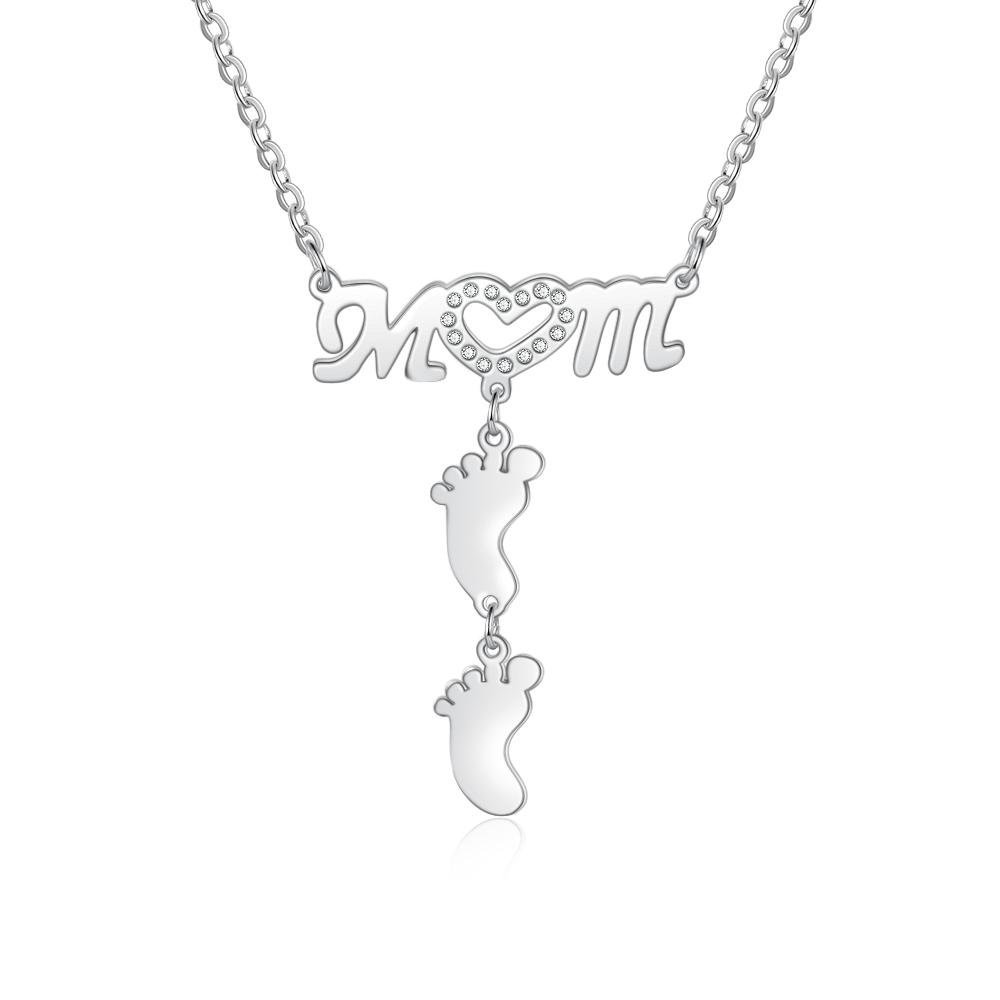 Collar "MoM" con colgante de huellas personalizadas con 2 nombres-Jessemade ES