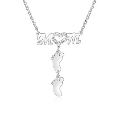 Collar "MoM" con colgante de huellas personalizadas con 2 nombres-Jessemade ES
