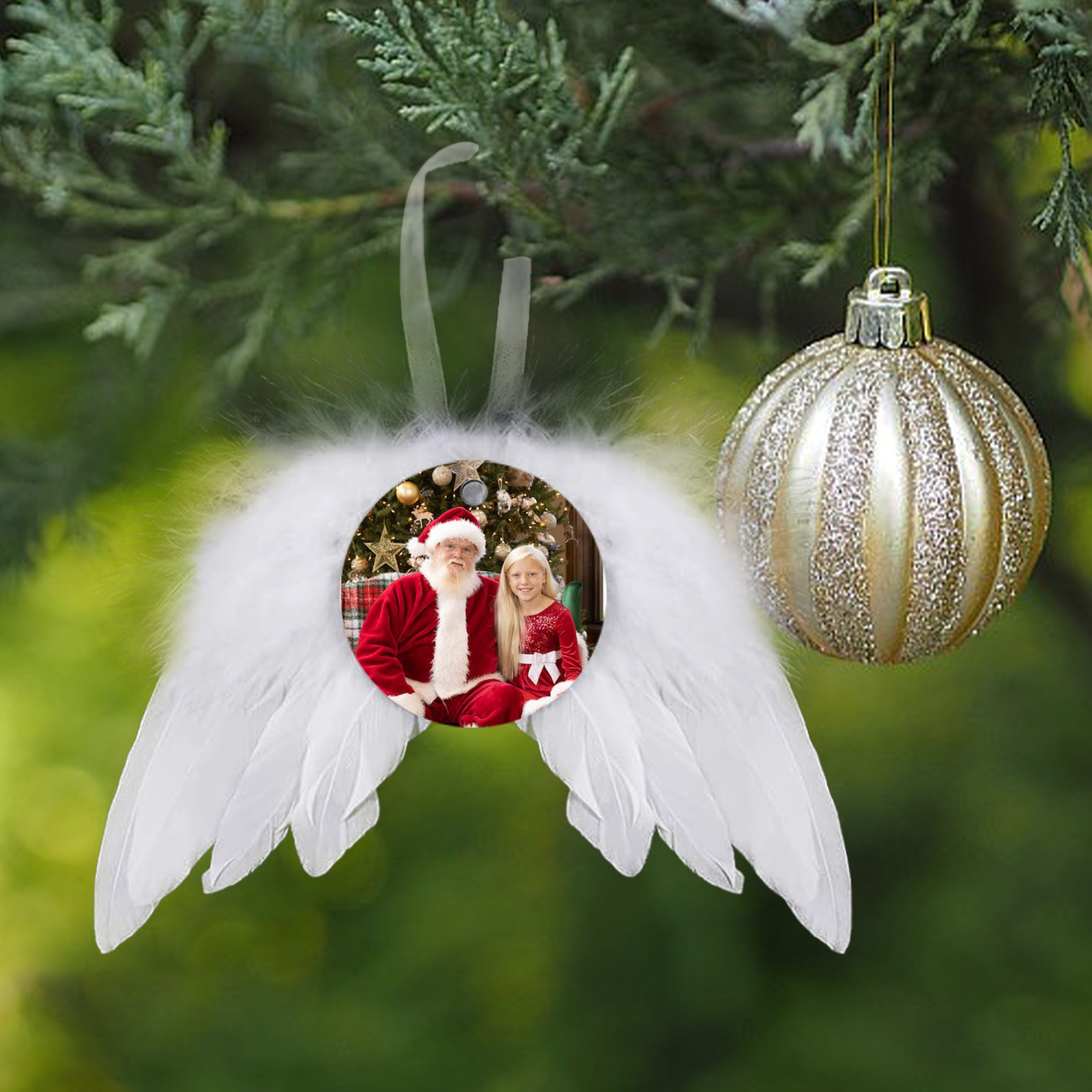 Navidad-Ornamento navideño alas de ángel con 1 foto personalizada adorno del árbol