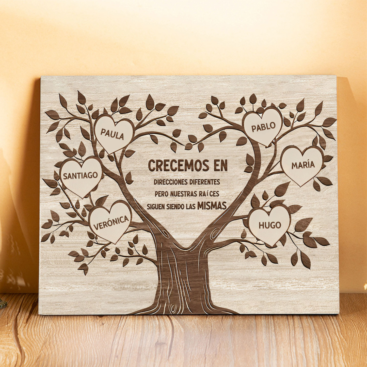 A mi familia-Lámina marco de madera Árbol de la Vida 6 nombres personalizados-Jessemade ES