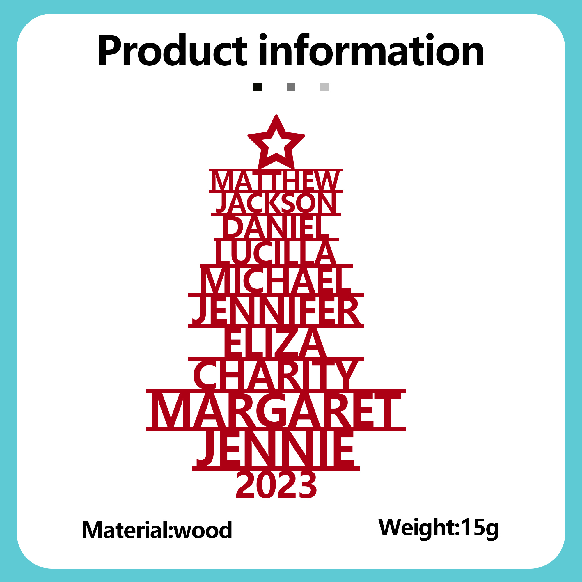 Navidad-Ornamento navideño de madera árbol de nombres con 10 nombres y año personalizados