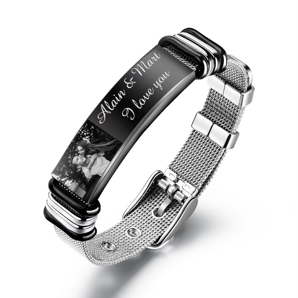 A mi papá-Pulsera de cadena personalizada con 2 textos y 1 foto-Jessemade ES