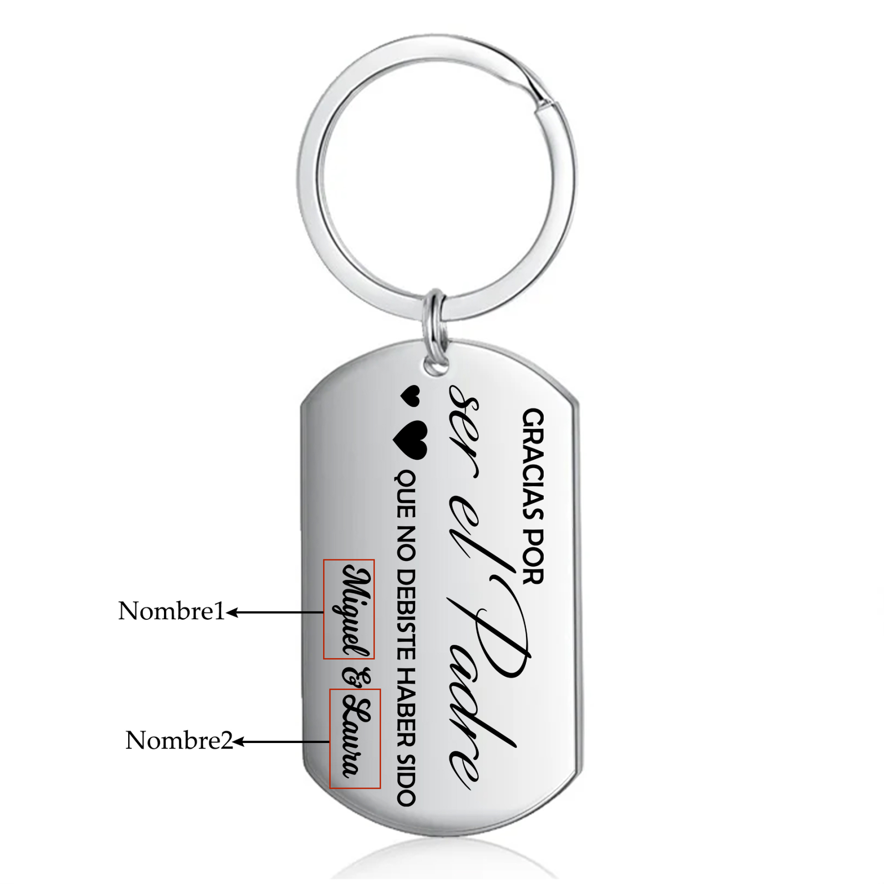 A mi papá-Llavero de placa con palabras amorosas personalizado con 2 nombres-Jessemade ES