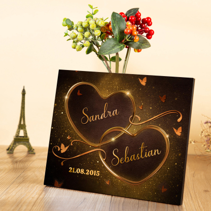 Lámina "corazones conectados" marco de madera para pareja 2 nombres personalizados con fecha-Jessemade ES