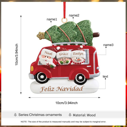 Navidad-Ornamento muñecos navideño de madera Papá Noel y niños texto y 3 nombres personalizados adorno del árbol-Jessemade ES