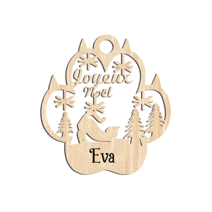 Navidad-Ornamento navideño de pata de gato con 1 nombre personalizado