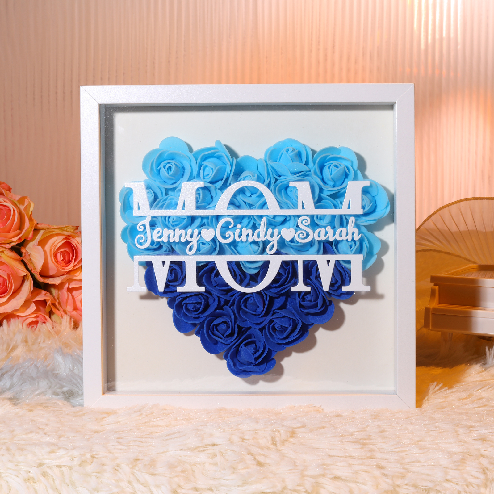 Adorno de madera de flores personalizado con 1 nombre y 1 texto-Jessemade ES