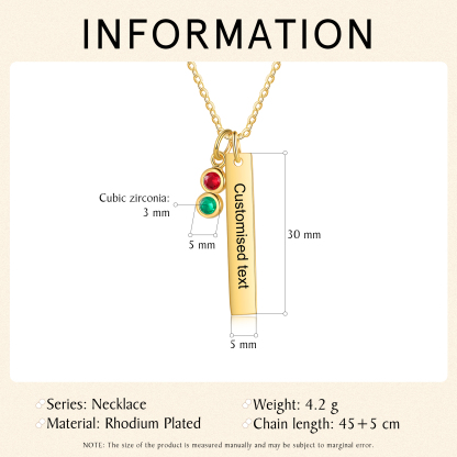 Collar con colgante de placa con 1-6 piedras de nacimiento personalizadas con texto-Jessemade ES