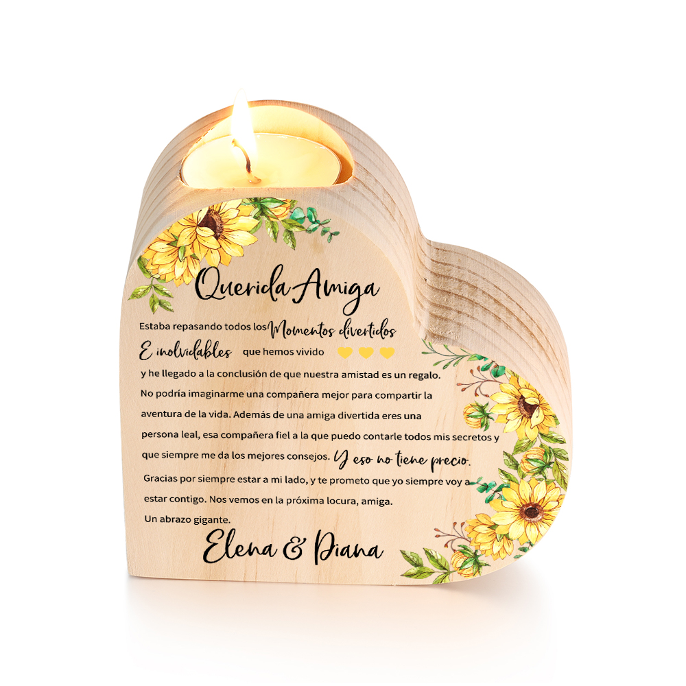 A mi amiga - Candelero de madera sin vela 1 texto personalizado-Jessemade ES
