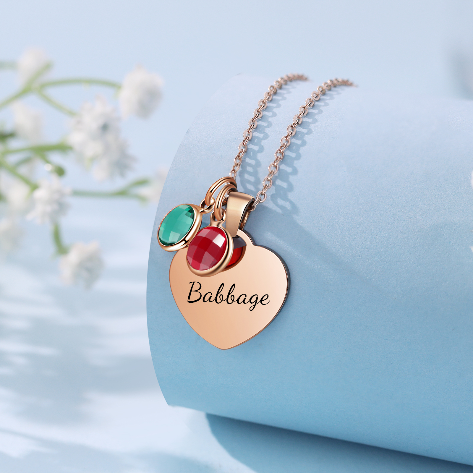 Collar de corazón con 1-3 colgantes de piedras de nacimiento con 1 nombre-Jessemade ES